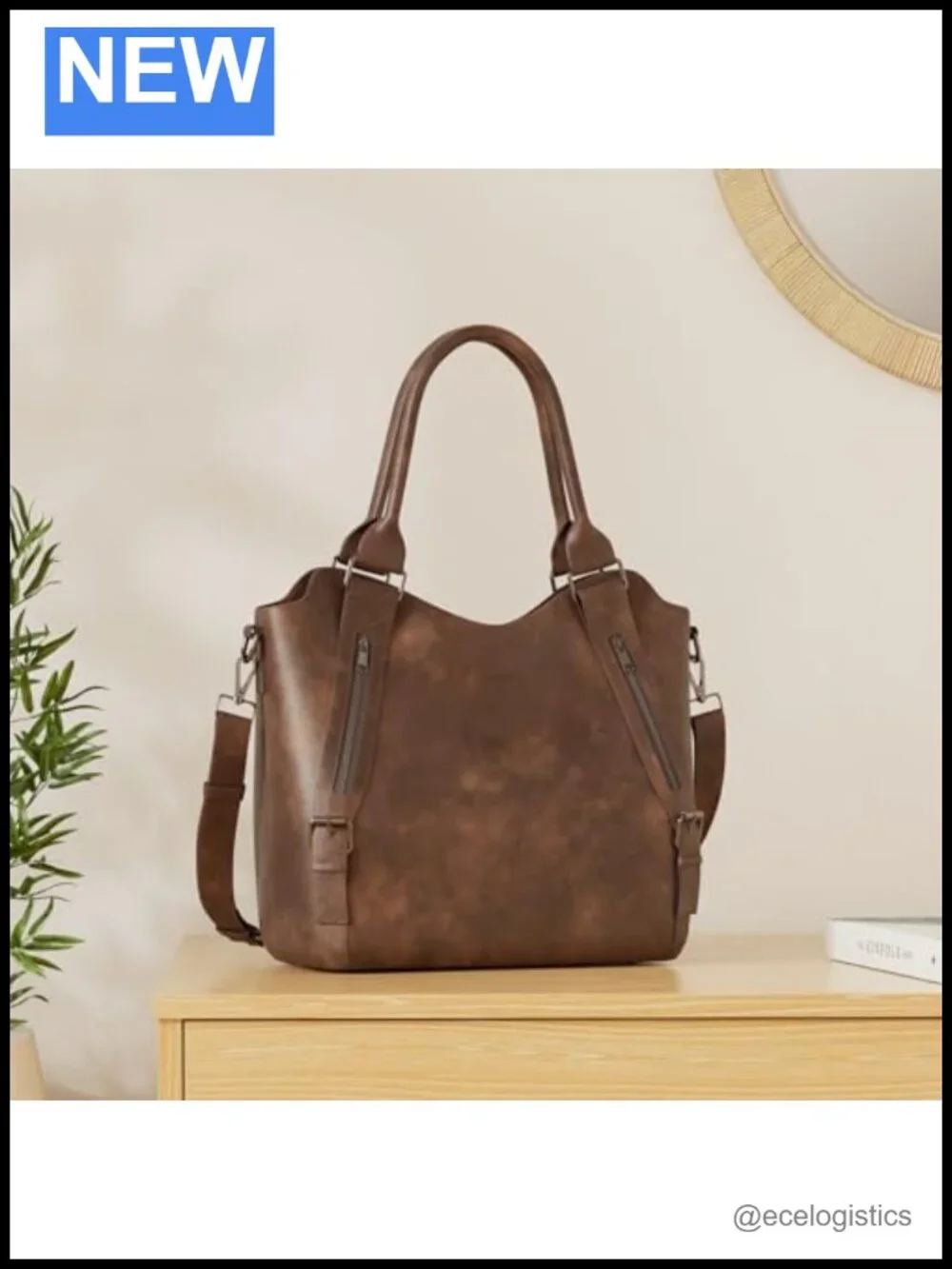Large Hobo Bag with Multiple Pockets, Vegan Leather Shoulder Bag Crossbody